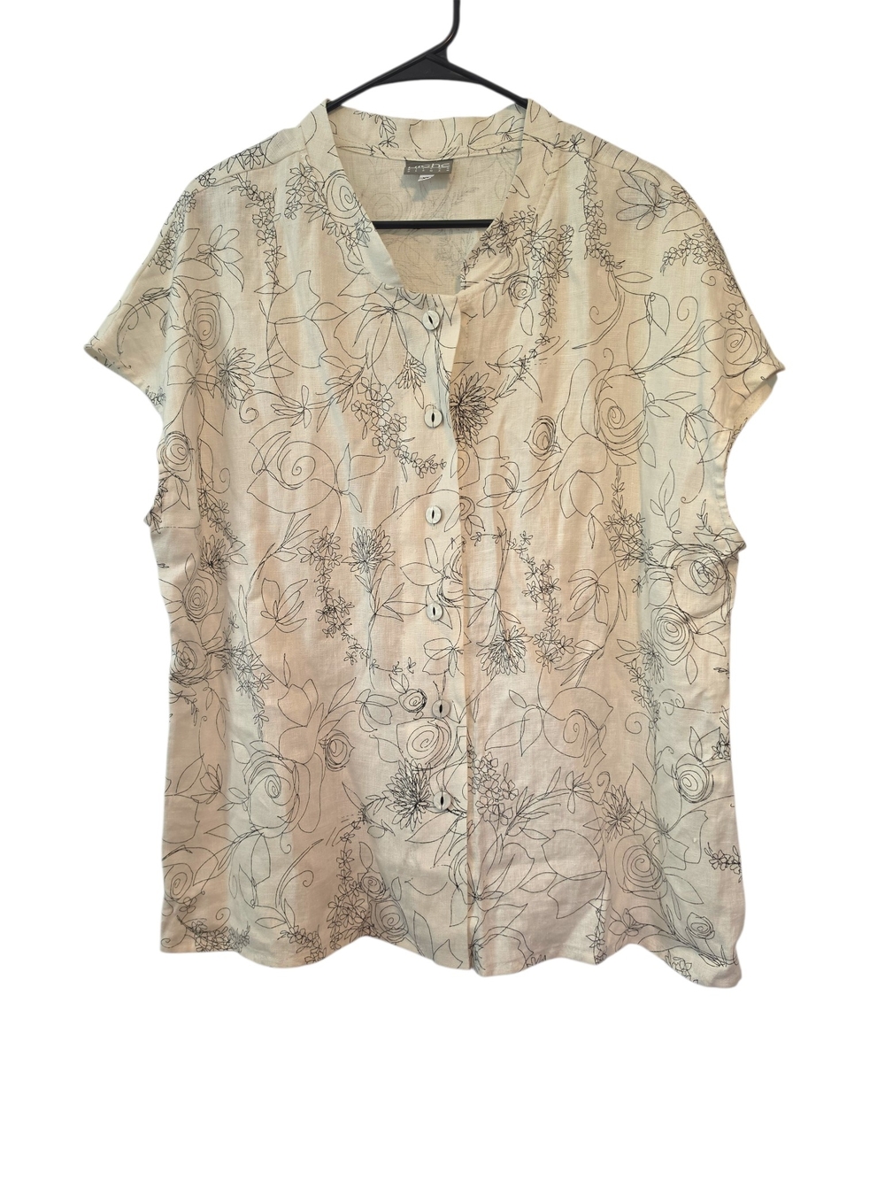 Niche Nilgun Derman Linen Cream Floral Button-Front Top Size XL